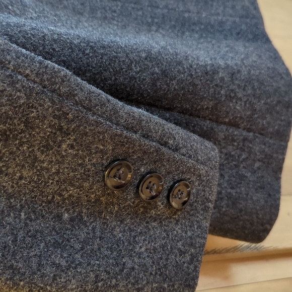 Wool gray pea coat long warm double breasted car coat medium M - Picture 5 of 6